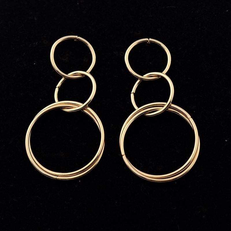 European Vintage Long Round Drop Earrings for Women Three Layer Hollow Circle Dangle Earrings Big Geometry Golden Jewelry