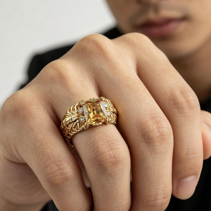 New Men s Gold-plated Champagne Square Zircon Ring, Creative Animal Scorpion Shape Men s Ring no. 8