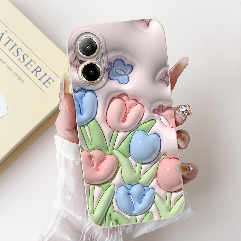 For Realme C67 4G RMX3890 Back Cover Realme C67 5G Case Girly Flower Butterfly Fashion Funda Soft Liquid Silicone Bumper Etui