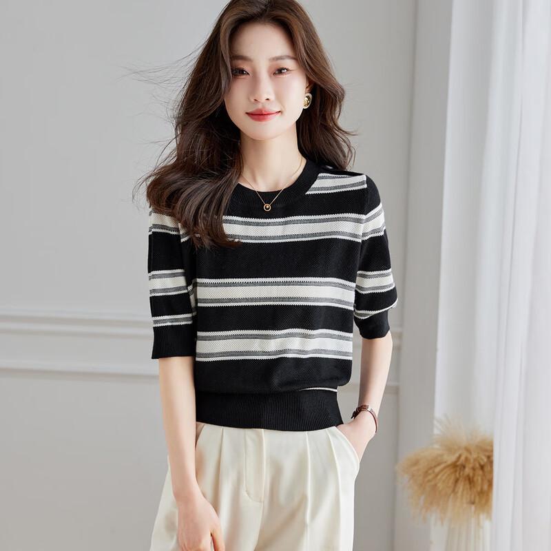 Srcr Women's Contrast Wool Blend Half-Sleeve Knit Top