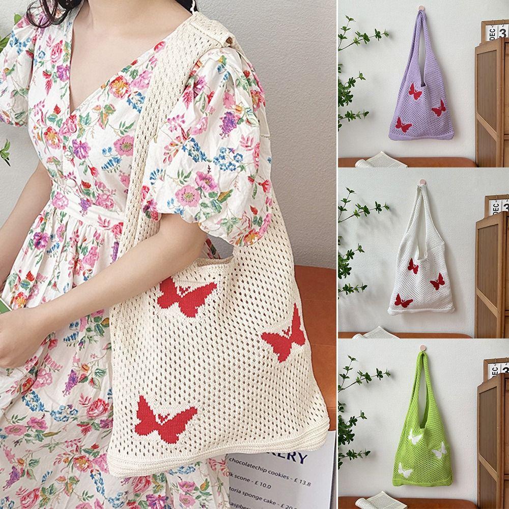 

Knitted Underarm Bag Hollow Tote Bag Simple Handbag Woman Girls