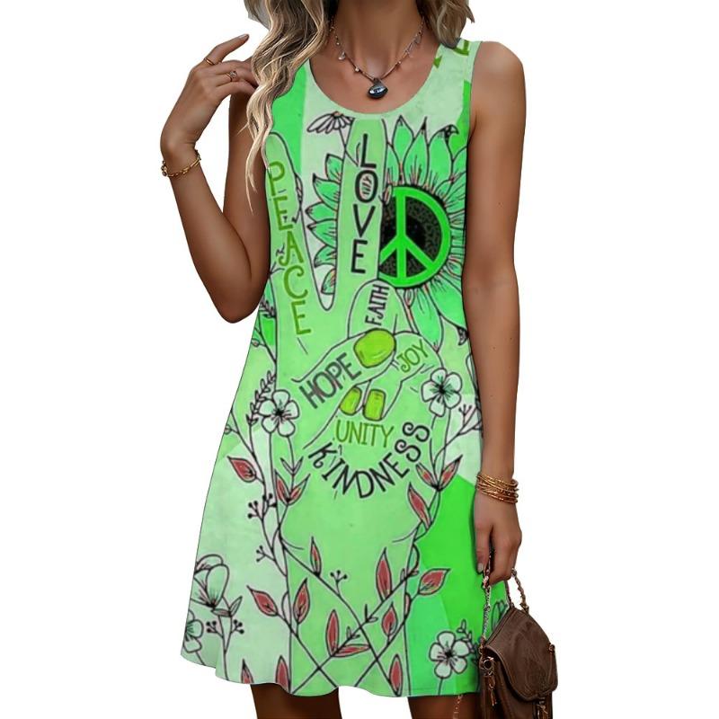 Fashion Finger And Floral Women Mini Dresses Summer Sleeveless 3D Printed Street Trend Ladies Dress Casual Dress
