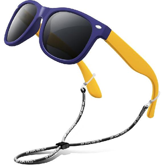 Детские солнцезащитные очки RIVBOS Поляризационные Защита от УФ Гибкие Резиновые Очки с Ремешком для Мальчиков Девочек RBK004 826-dark Blue