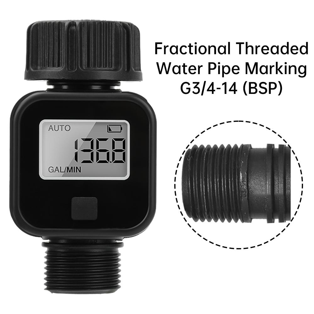 Digital Water Flow Meter IPX6 Outdoor Garden Hose Water Calculate Consumption Water Flow Rate 1/1" BSP Thread Quick Connectors