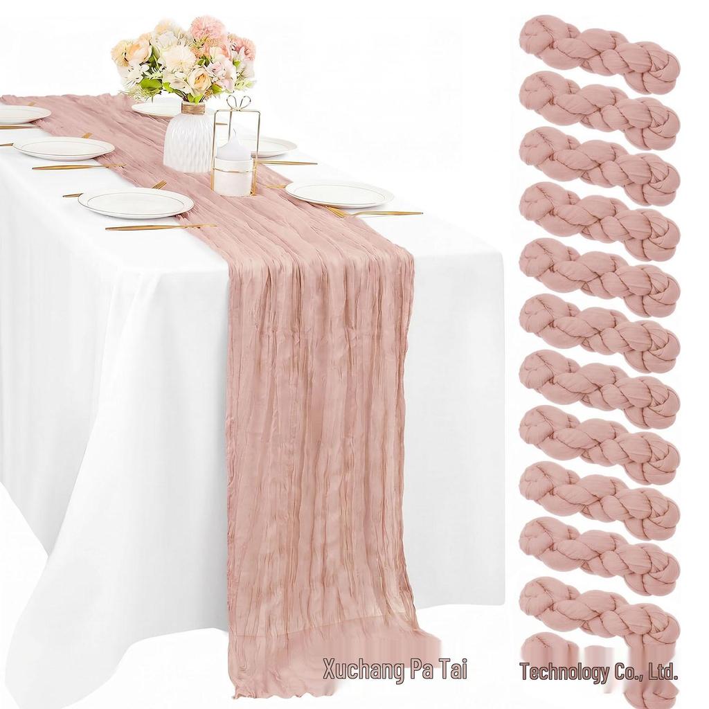 Bali Bohemian Crinkled Gauze Table Runner – Semi-transparent Twist, Festival Wedding Style.