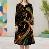 Women Plus Size Printed Two Piece Dress Set Round Neck Long Sleeve Cropped Cardigan Sleeveless Black Green Gold Midi Dress