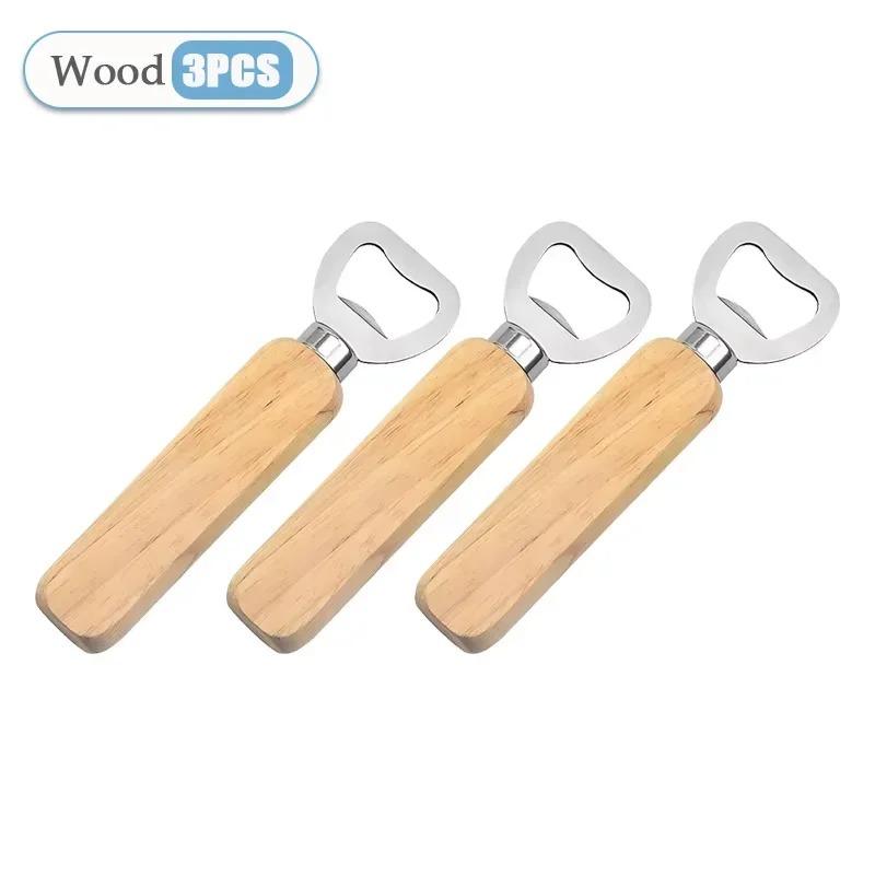 1-40PCS Wooden Handle Beer Bottle Opener Handheld Bar Tool for Home Kitchen Wine Soda Water Glass Cap Opener