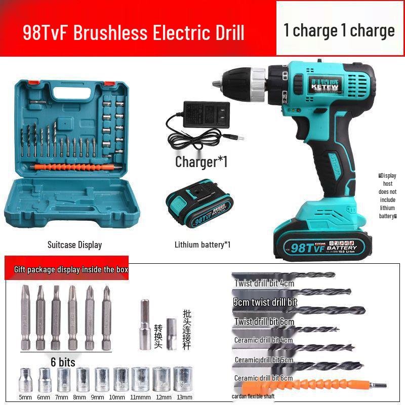 Cordless Double Speed Electric Drill with Rechargeable Lithium Battery and Impact Function