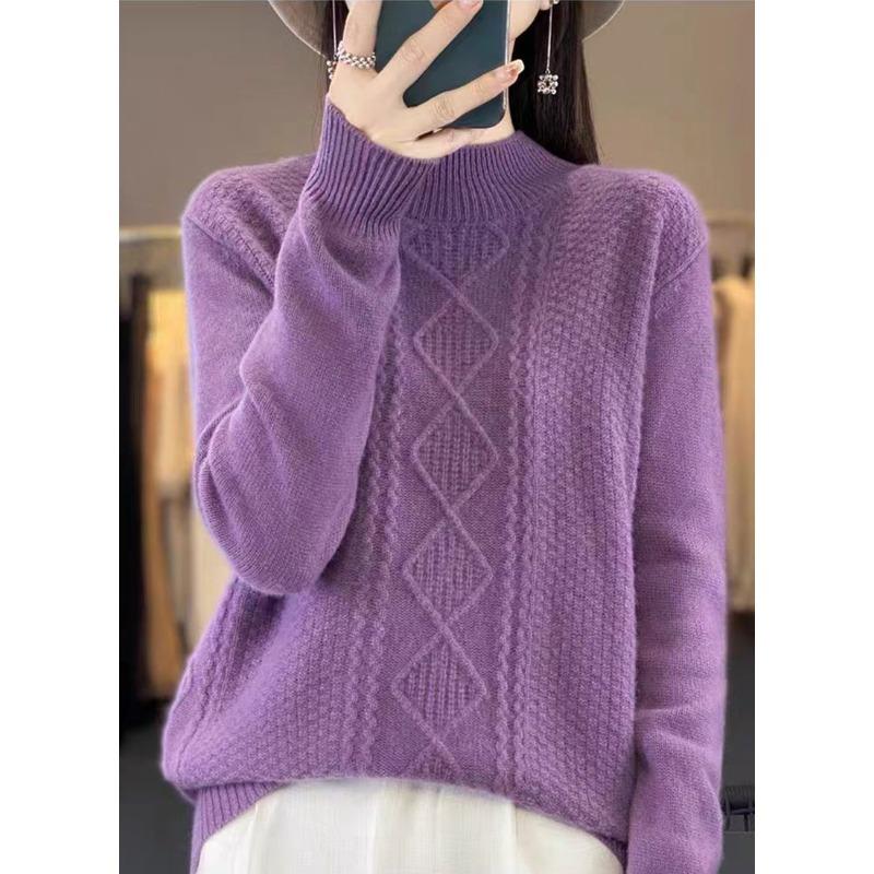 Pletený svetr pulovr s polovičním vysokým límcem pro ženy podzim a zima jednobarevný s dlouhým rukávem volný ležérní svetr