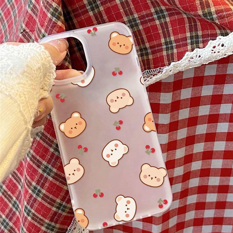 Matný měkký kryt na telefon Cherry Bear pro iPhone 13-17 Pro Max
