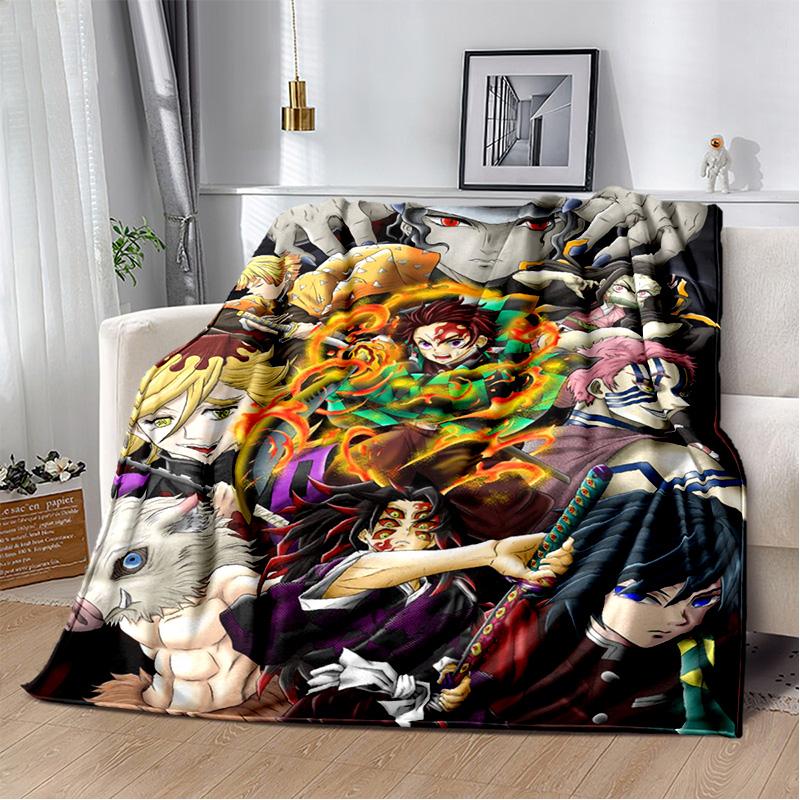 D-Demon Slayer Anime Blanket Sofa Office Nap Cover Blanket Kamado Nezuko Air Conditioning Blanket Soft and Warm