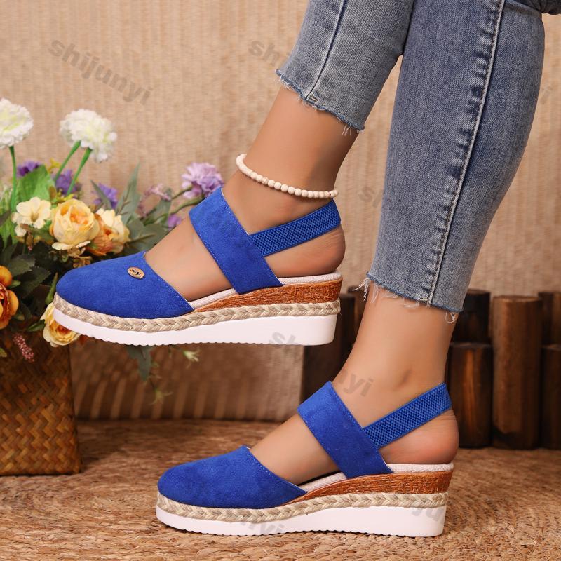 Damen Freizeitsandalen mit Keilabsatz und Plateau 2026 Sommer Neue Mode Geflochtenes Riemchenschuhwerk für Damen Dicke Sohle Hausschuhe Sandalias Mujer