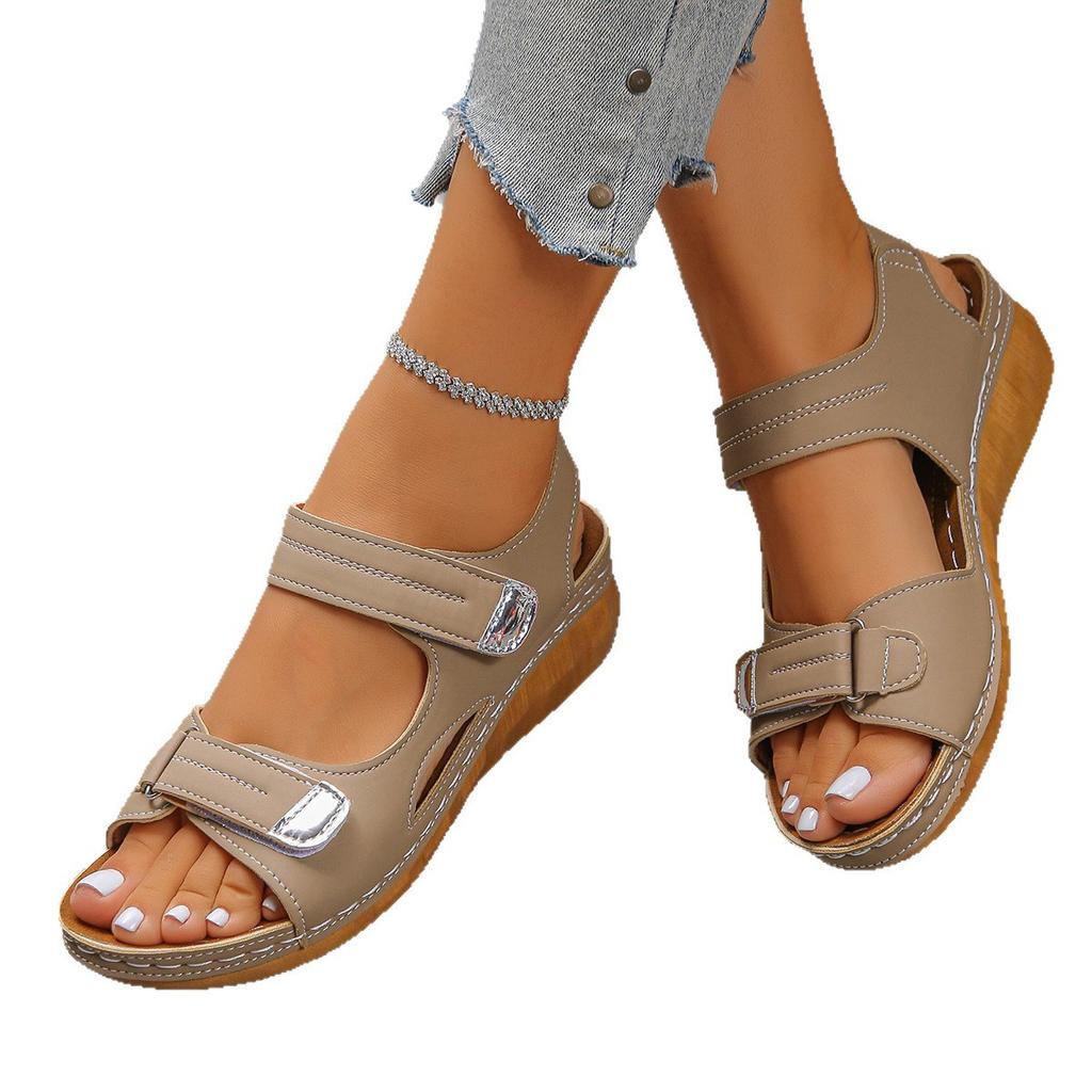 New Style Wedge Heel Shoes, Velcro Thick Sole, Large Size Sandals, Women's Shoes