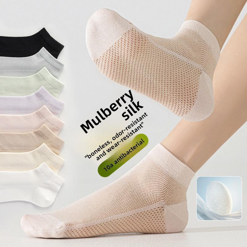 Silk Stockings for Children, Short Style, Odor-resistant, Sweat-absorbent, Antibacterial, Non-slip, for Ladies, White Mid-calf Length