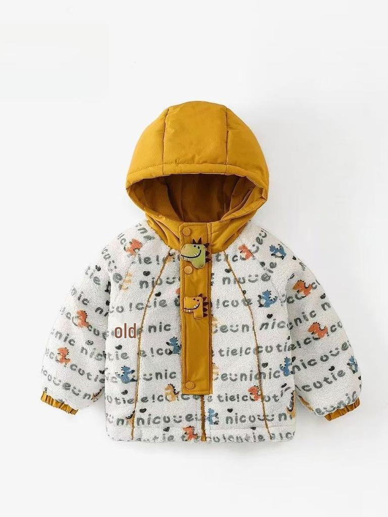 Jungen 2025 Dinosaurier Cartoon Winterjacke - Mit Fleece gefüttert, Dicke gesteppte Oberbekleidung