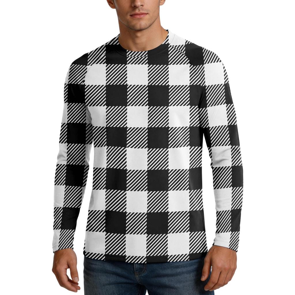 Men Long Sleeve UPF 50 Plus Sun Protection Shirt Outdoor Sports Fishing Casual Top Lightweight Breathable Quick Dry Crewneck Plaid Design