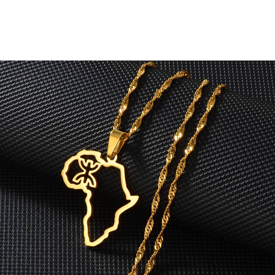 Anniyo Outline Africa Map Berbers Pendant Necklaces African Berber Jewelry for Women Men @250621 45cm OR 17.7 Inches