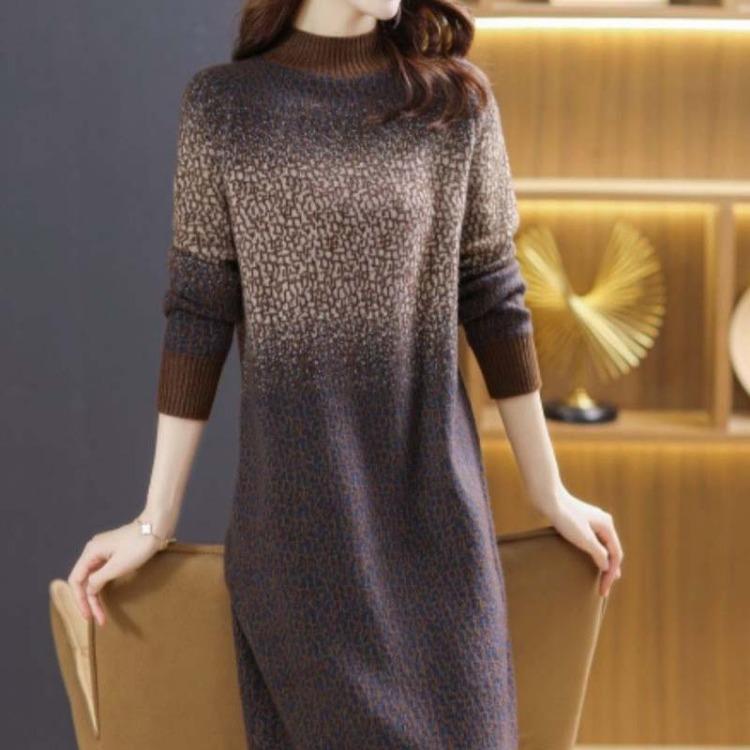 Oversize Strickpullover Kleid Oberteil für Damen Winter Herbst Verdickt Warm Langarm Dehnstrick