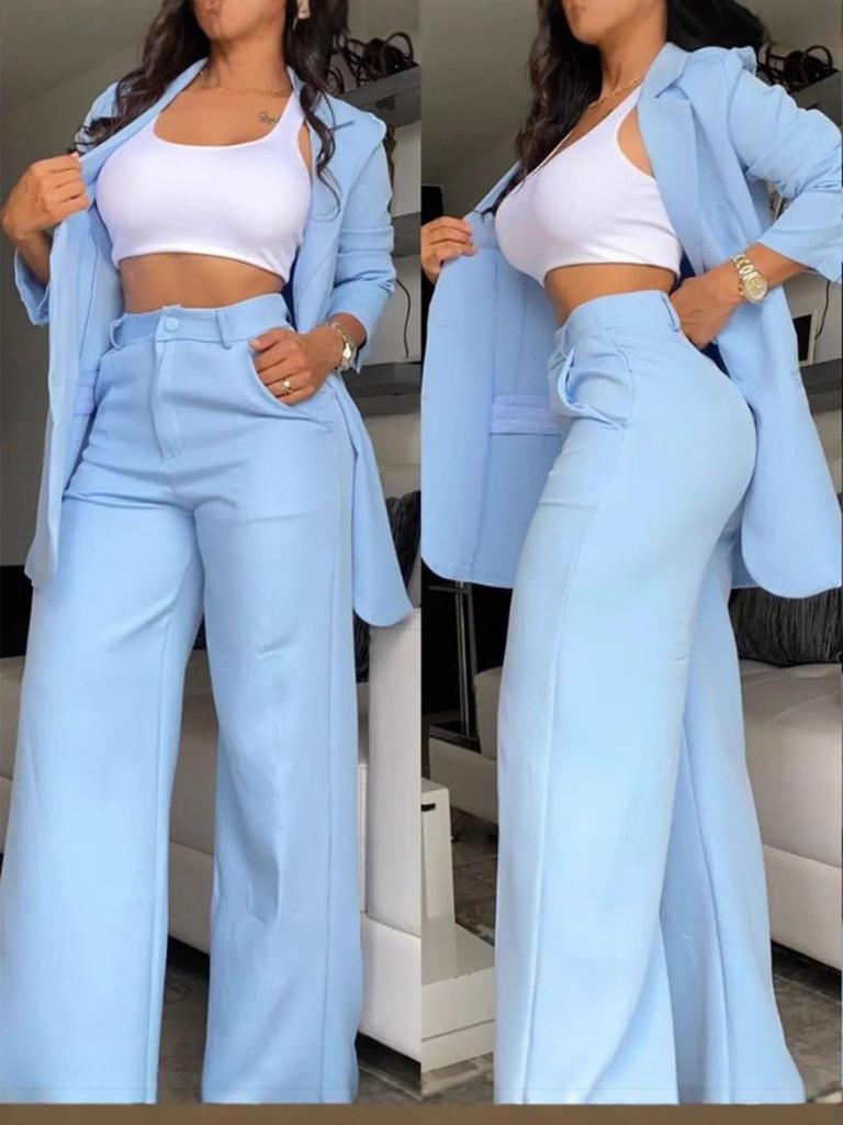 Women's Elegant Suit Set Trousers with Pleats and Stand-up Collar