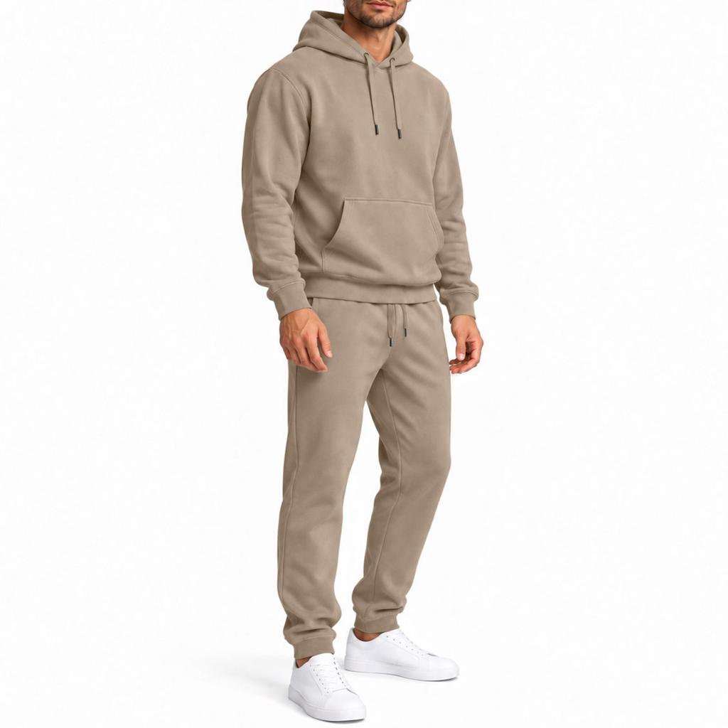 Men's Fall Winter Hooded Pullover Sweatshirt Set for Casual Wear