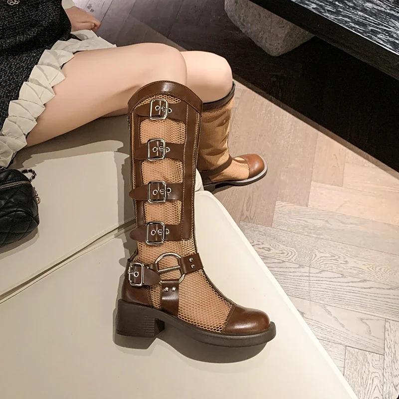 Fashion 5CM Summer High Appearance Level Bottom Thin Mesh Temperament Punk Foreign Style Comfortable ZIP Breathable Fashion Boots Women