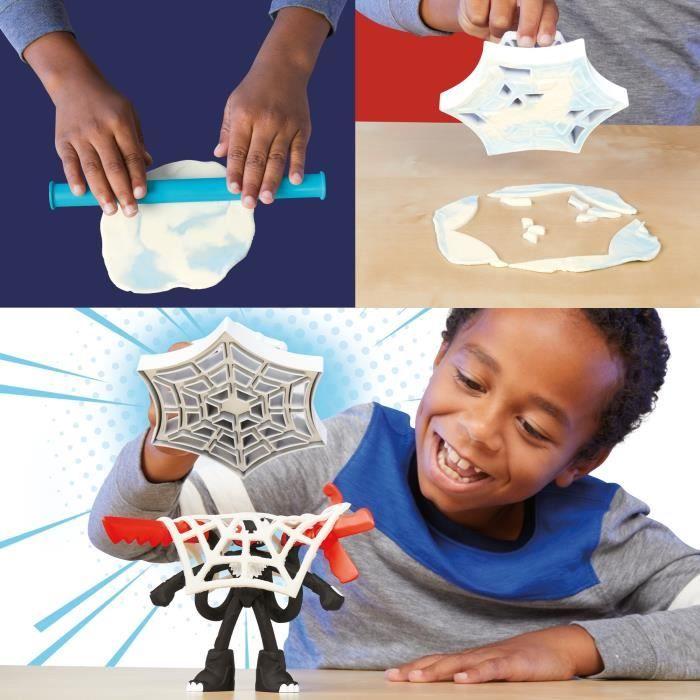 Play-Doh SpiderMan Attaque tranchante, coffret avec 2 figurines flexibles, 7 accessoires et pâte à modeler, dès 4 ans, Marvel