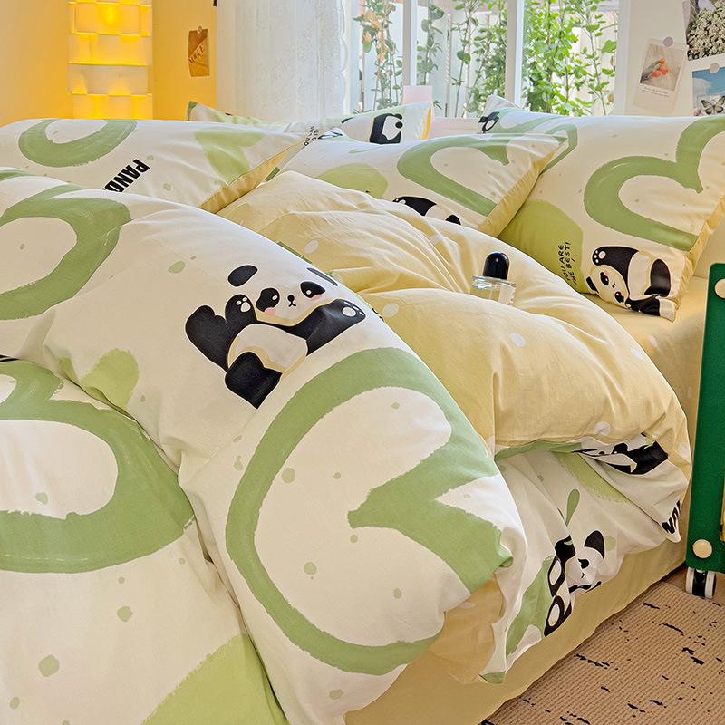 Vierteiliges Set aus reinem Baumwollbett, Baumwollbettwäsche, Bettbezug, Bettlaken, dreiteiliges Schlafsaalset