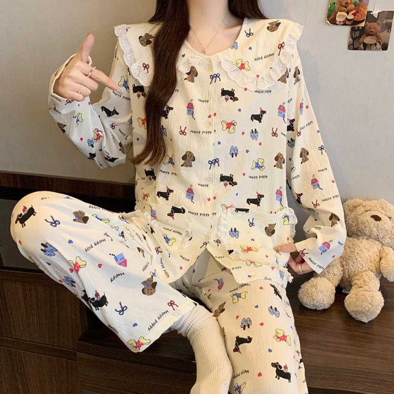Cute High-Value Polka Dot Doll Collar Pajamas Women'S Cloud Cotton Long-Sleeved Student Loungewear Set