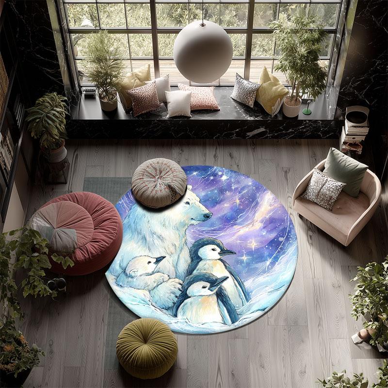 Snow Wolf & Polar Bear Pattern Round rug,Carpet Rug for Living Room Bedroom Playroom ,Non-slip Floor Mat,Holiday Gifts and Birthday Gifts.