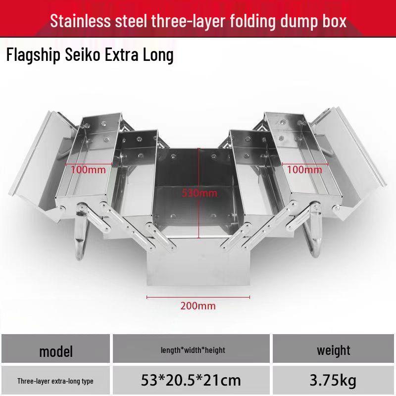 Three-Layer Extra Thick Stainless Steel Folding Tool Box for Home, Industrial, and Vehicle Use