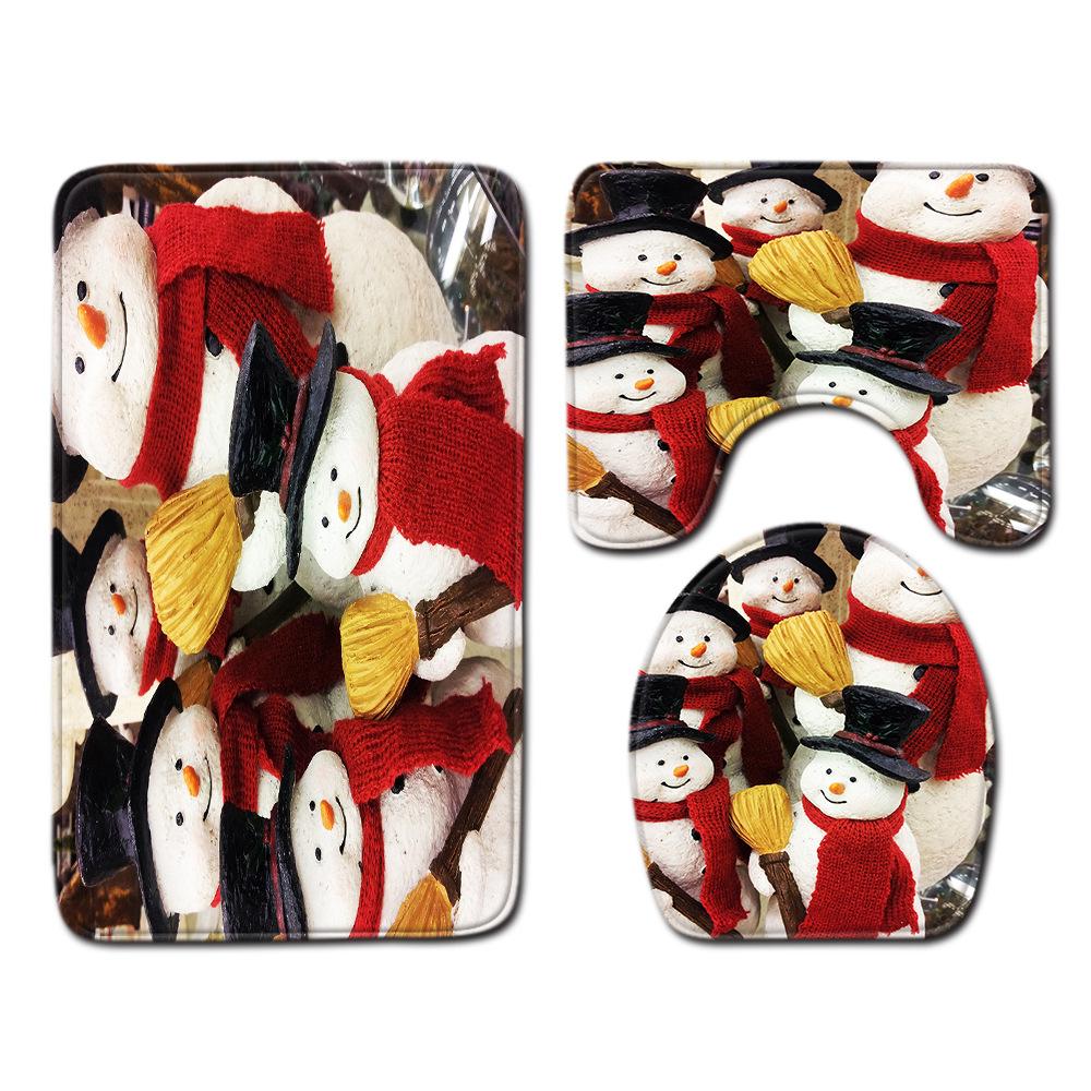 Christmas Shower Curtain Floor Mat Combination Four-Piece Set Bathroom Toilet Carpet Shower Room Mat Foot Mat