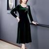 Women's Plus Size Dress Autumn Winter Embroidered Round Neck Mid-Length Gold Velvet Dress Slim Fit A-Line Dress