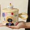 Cute Cartoon Cat Ceramic Mug with Lid