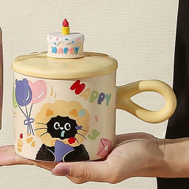 Cute Cartoon Cat Ceramic Mug with Lid