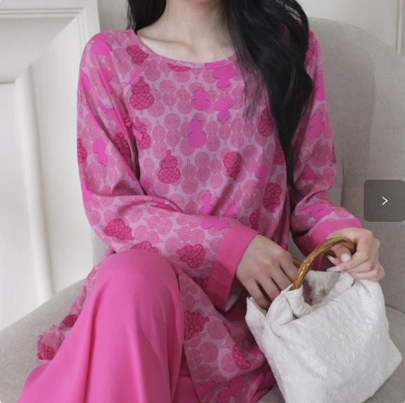 Spring/Summer new cotton silk new Chinese floral print pajamas, women's frog button loungewear, cotton silk set, vintage national style