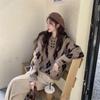 Polo Collar Diamond Plaid Pullover Sweater Loose Autumn and Winter 2022 New Popular Vintage Versatile Knit Sweater Female Top