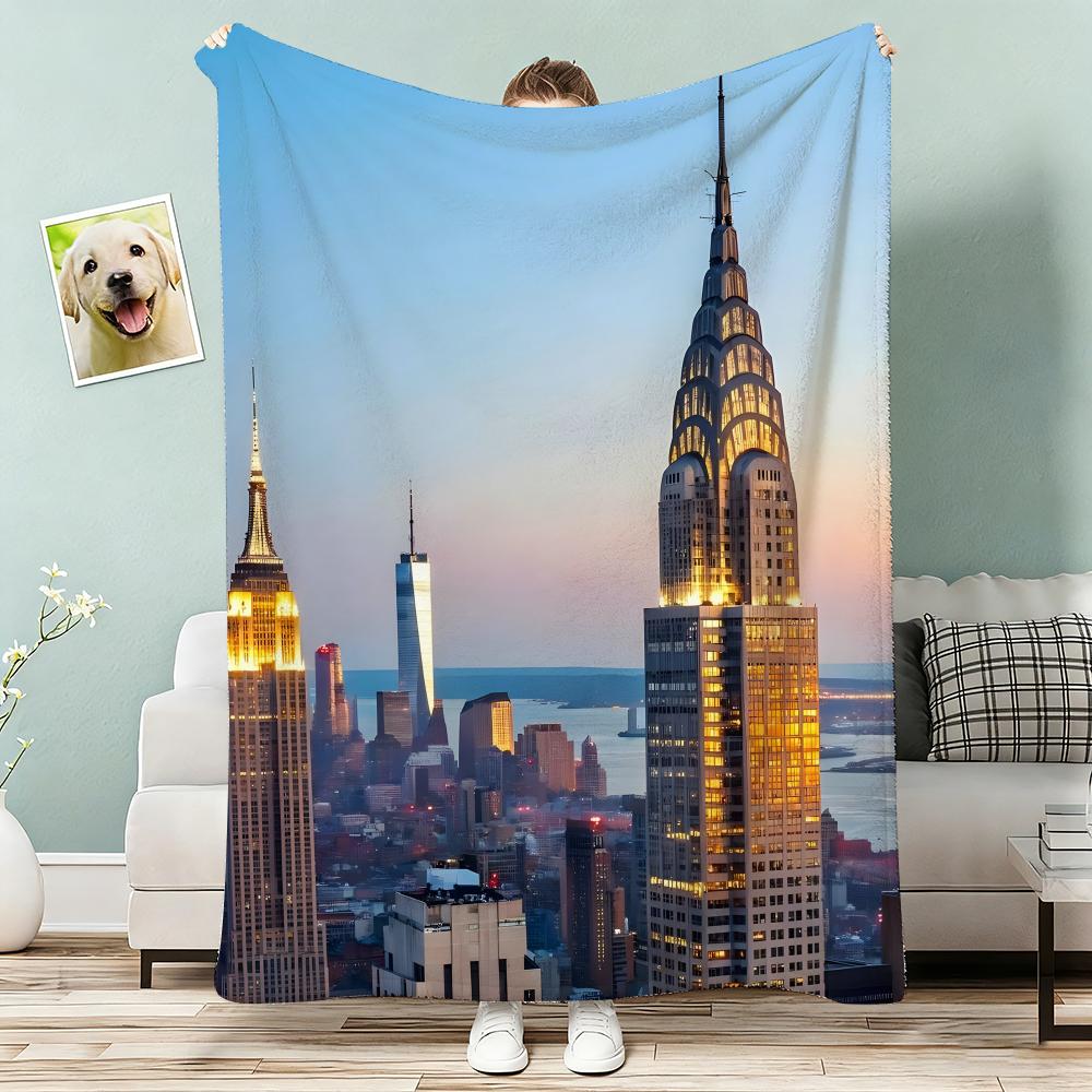 Плед Empire State Building Легкий 240 г Фланелевое одеяло Мягкое, приятное для кожи Для охлаждения летом 75x90cm
