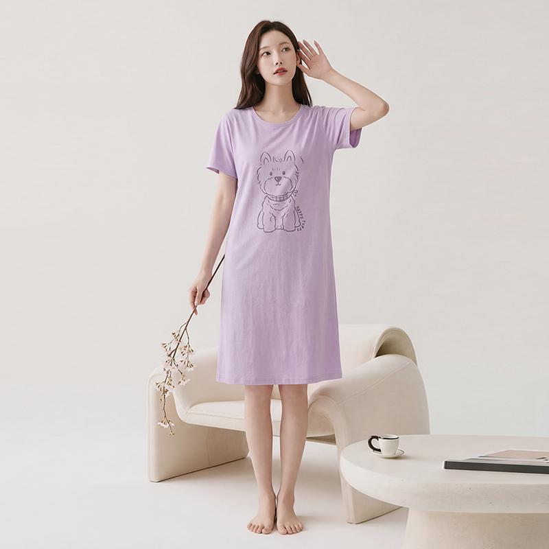 Fenteng [with Chest Cushion 7A Antibacterial] 100% Pure Cotton 26 Spring/summer Short Sleeved Nightgown Women's Dress Pajamas