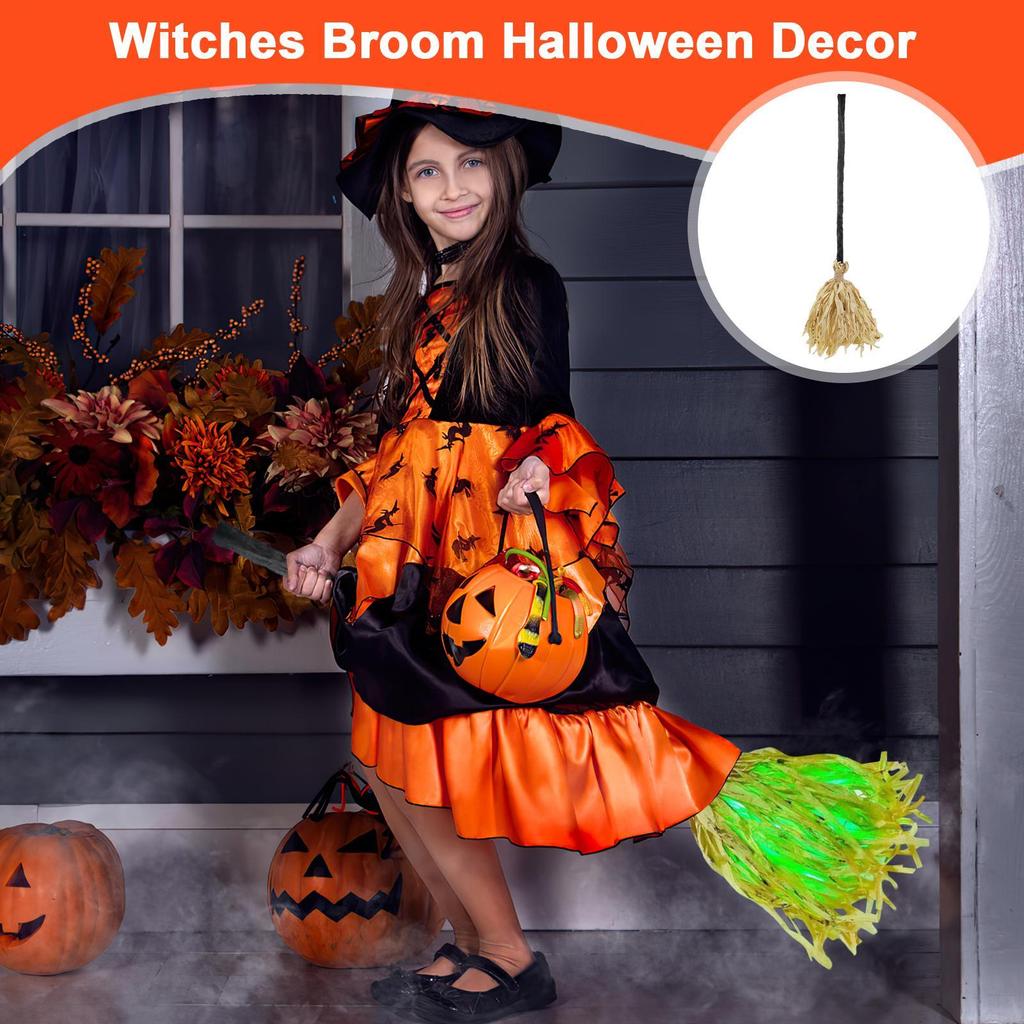 35inch Witch Brooms Green Led Halloween Broom With Sound Lighted Prop Supplies Spooky Decorations Party Decoration,Photo Props