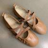 Fashion French Retro Elegant Women Flat Shoes 2025 Mary Jane New Round Toe Temperament Ballet Shoes Cross Buckle Shallow Soft Sole Shoes