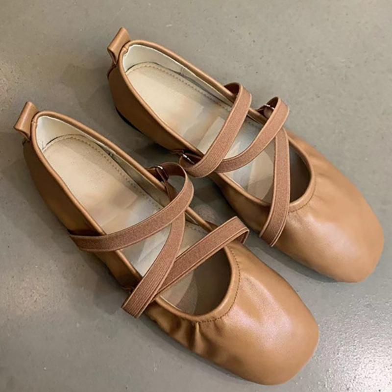 Fashion French Retro Elegant Women Flat Shoes 2025 Mary Jane New Round Toe Temperament Ballet Shoes Cross Buckle Shallow Soft Sole Shoes