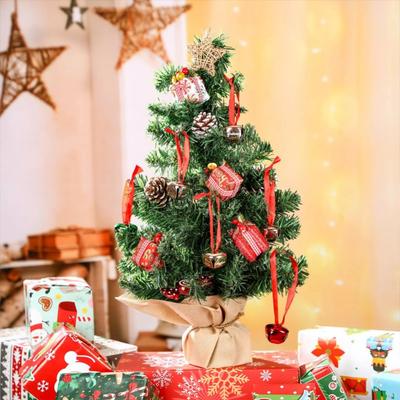 6pcs Mini Christmas Tree with Burlap Base 20cm Tree Tabletop Decor Holiday Party Shop Window Display Festive Season Decoration