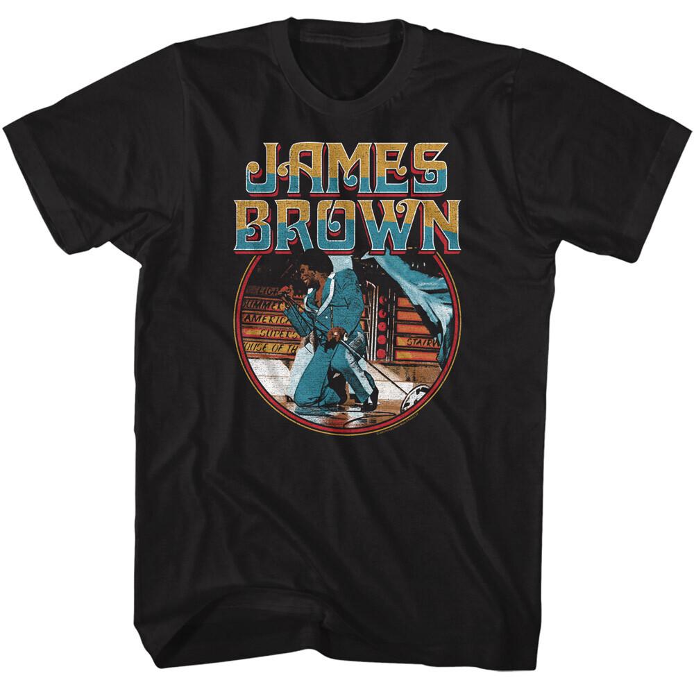 James Brown Men039;s T Shirt Godfather of Soul Music Knee Circle Black Cotton Unisex T-Shirt XXXL