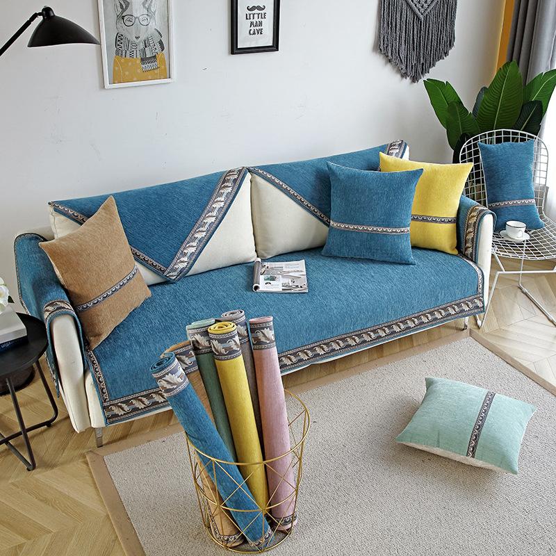 Vier Jahreszeiten Einfarbig Chenille Sofakissen Rutschfestes Lederkissen Moderner Kissenbezug Kaiserliche Konkubine Vollständig bedeckter Überwurf