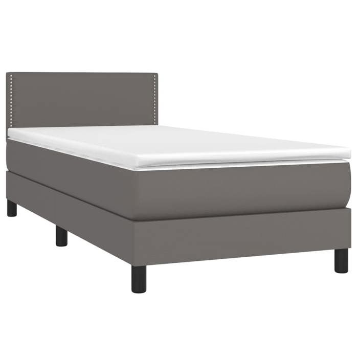 3141051 vidaXL Divan Bed with Mattress Grey 100x200 Cm Faux Leather