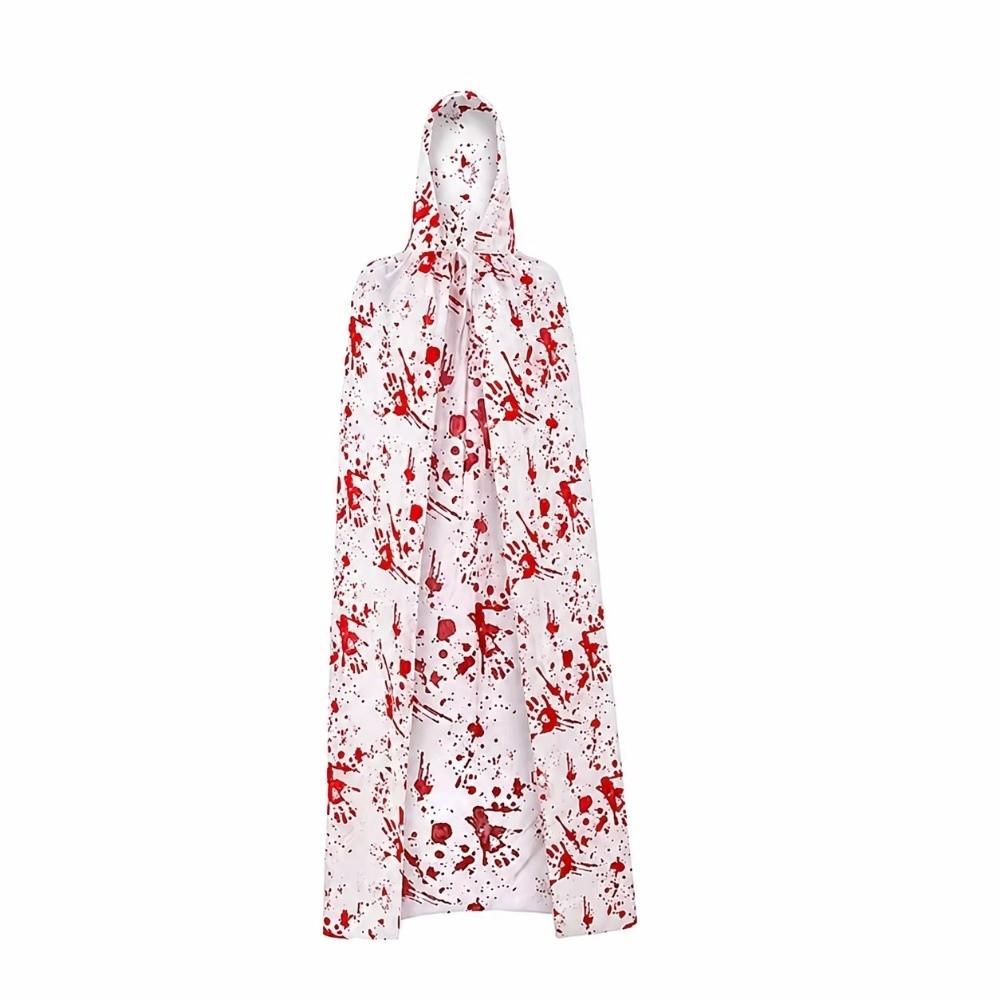 Stretchy Fit Blood Splatter Hooded Cloak Hooded Design Full Length Cape for Halloween Festival