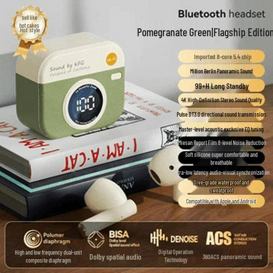 Q86 Retro Camera Style Bluetooth Earphone Case with Digital Display and Long Battery Life - Original Q Series In-Ear