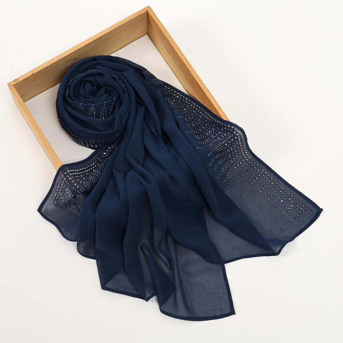 

New Rhinestone Chiffon Hijab Scarf For Women Muslim Hijab Plain Long Shawl Fashion Soft Headband Islam Turban Muffler Scarves