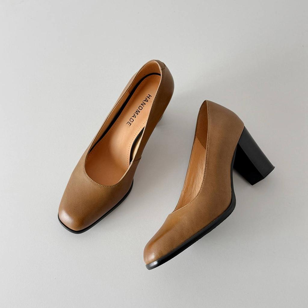 Krazing Pot Cow Skin Round Toe High Heels Summer Shoes Big Size 41 Women Modern Pumps
