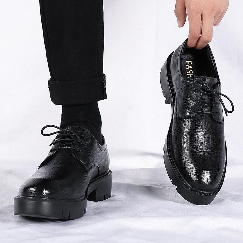 New Business Wedding Shoes Men Genuine Leather Sneakers British Formal Elevator Height Increase Insole 6CM Lift Black Man Shoes